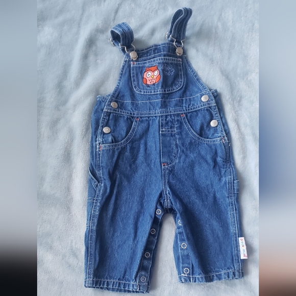 Please Mum Vintage Owl embroidery Denim Overalls 6 months - Picture 1 of 5